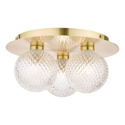 Laura Ashley - Prague 3 Light Flush Bathroom Light Glass Satin Brass IP44