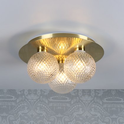 Laura Ashley - Prague 3 Light Flush Bathroom Light Glass Satin Brass IP44