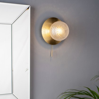 Laura Ashley - Prague Bathroom Wall Light Glass Satin Brass IP44
