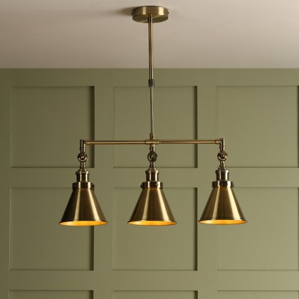 Laura Ashley - Rufus 3 Light Bar Pendant Antique Brass