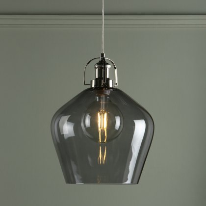 Laura Ashley - Rye Pendant Polished Nickel Smoked Glass