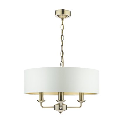 Laura Ashley - Sorrento 3 Light Chandelier Antique Brass With Ivory Shade