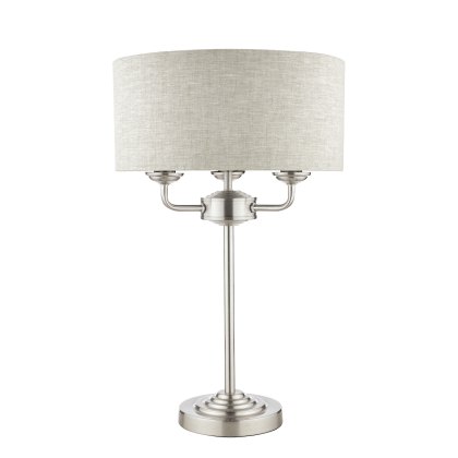 Laura Ashley - Sorrento 3 Light Table Lamp Satin Nickel With Natural Shade Laura Ashley - Sorrento 3 Light Table Lamp Satin Nickel With Natural Shade