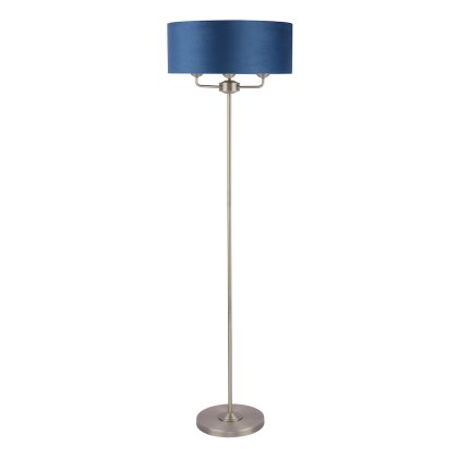 Laura Ashley - Sorrento 3 Light Floor Lamp Antique Brass Blue Shade Laura Ashley - Sorrento 3 Light Floor Lamp Antique Brass Blue Shade