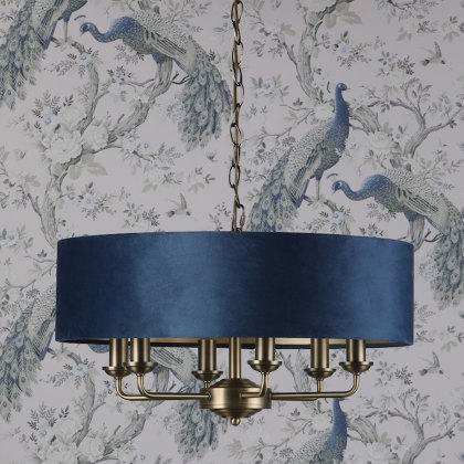 Laura Ashley - Sorrento 6 Light Pendant Antique Brass Blue Shade