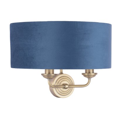 Laura Ashley - Sorrento 2 Light Wall Light Antique Brass Blue Shade