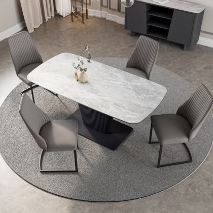 Florence - Small Extending Dining Table (Light Grey Ceramic)