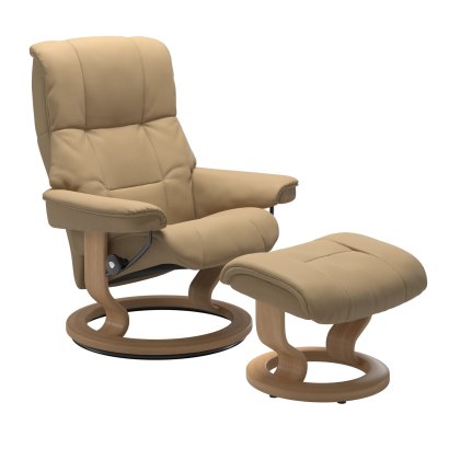Stressless Mayfair (M) Quickship - Classic Chair w/footstool (Paloma Sand/Oak)