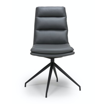 Nobo Swivel - Dining Chair (Grey Faux Leather/Black Legs)