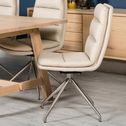 Nobo Swivel - Chair (Brushed Steel and Taupe Faux Leather)