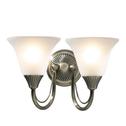Dar - Boston 2 Light Wall Light Antique Brass Opaque Glass Dar - Boston 2 Light Wall Light Antique Brass Opaque Glass