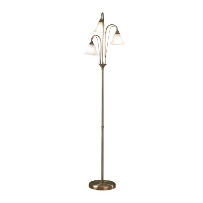 Dar - Boston 3 Light Floor Lamp Antique Brass Opaque Glass