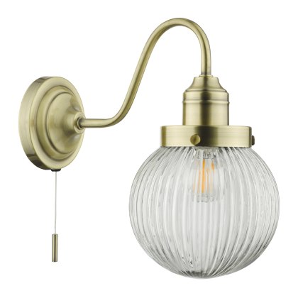 Dar - Tamara Wall Light Antique Brass Ribbed Glass