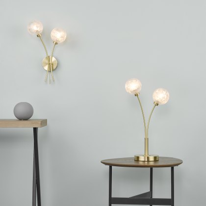 Dar - Avari 2 Light Wall Light Satin Brass Glass Dar - Avari 2 Light Wall Light Satin Brass Glass