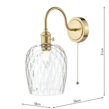Dar - Hadano Wall Light Brass With Clear Dimpled Shade Dar - Hadano Wall Light Brass With Clear Dimpled Shade