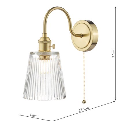 Dar - Hadano Wall Light Brass With Clear Ribbed Glass Shade