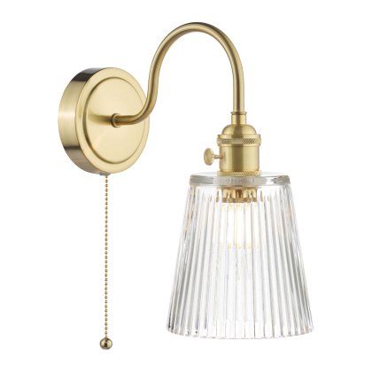 Dar - Hadano Wall Light Brass With Clear Ribbed Glass Shade