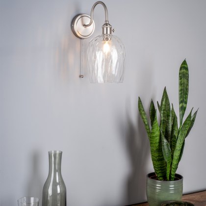 Dar - Hadano Wall Light Antique Chrome With Clear Dimpled Glass Shade