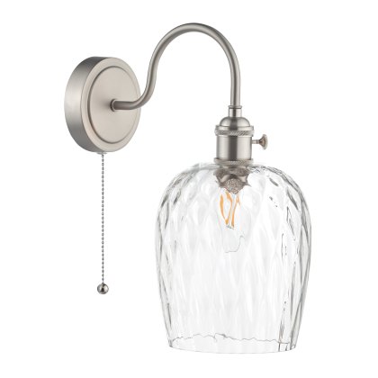 Dar - Hadano Wall Light Antique Chrome With Clear Dimpled Glass Shade