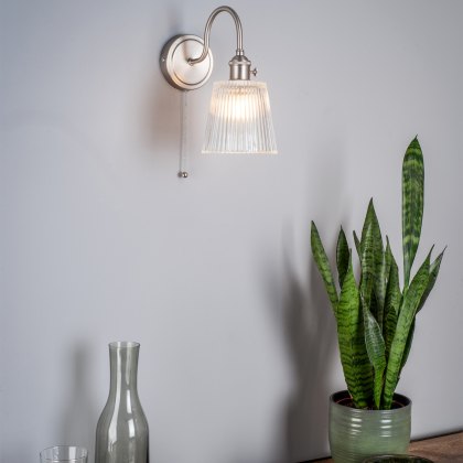 Dar - Hadano Wall Light Antique Chrome With Clear Ribbed Glass Shade