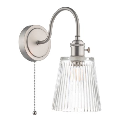 Dar - Hadano Wall Light Antique Chrome With Clear Ribbed Glass Shade