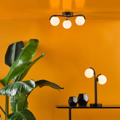 Dar - Orlena 2 Light Table Lamp Matt Black and Opal Glass Dar - Orlena 2 Light Table Lamp Matt Black and Opal Glass