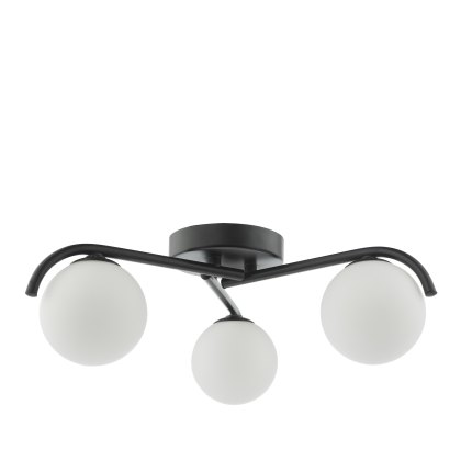 Dar - Orlena 3 Light Flush Matt Black and Opal Glass