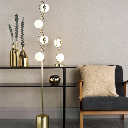 Dar - Lysandra 2 Light Table Lamp Polished Gold and Opal Glass