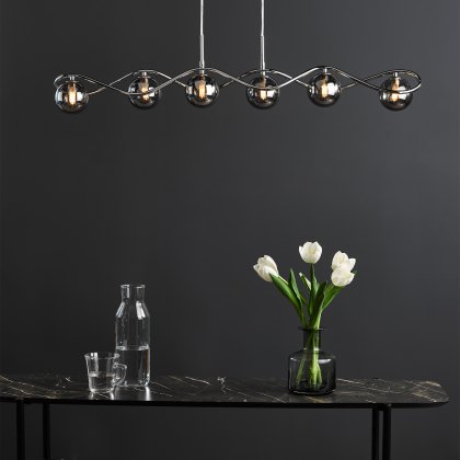 Dar - Lysandra 6 Light Bar Pendant Polished Chrome and Smoked Glass