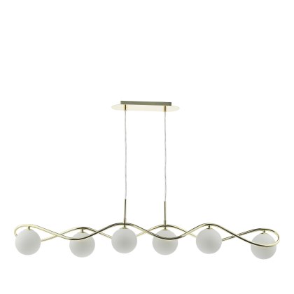 Dar - Lysandra 6 Light Bar Pendant Polished Gold and Opal Glass