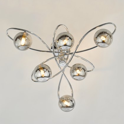 Dar - Lysandra 6 Light Semi-Flush Polished Chrome and Smoked Glass