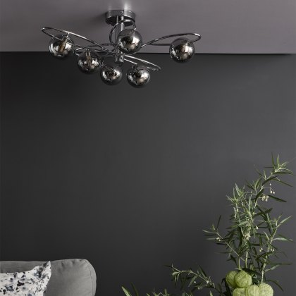 Dar - Lysandra 6 Light Semi-Flush Polished Chrome and Smoked Glass