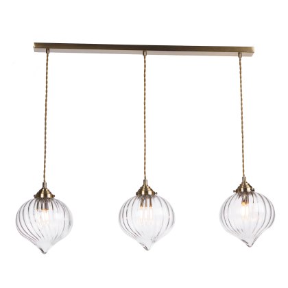 Dar - Mya 3 Light Bar Pendant Antique Brass and Clear Glass