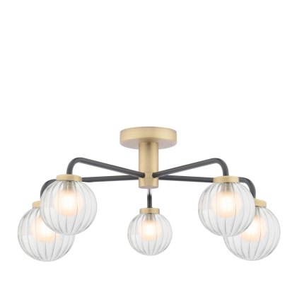 Dar - Gibbs 5 Light Semi-Flush Antique Brass & Glass Dar - Gibbs 5 Light Semi-Flush Antique Brass & Glass