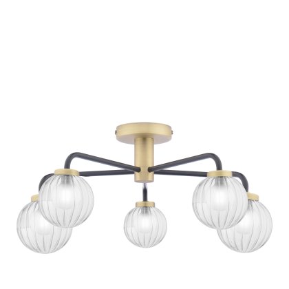 Dar - Gibbs 5 Light Semi-Flush Antique Brass & Glass Dar - Gibbs 5 Light Semi-Flush Antique Brass & Glass