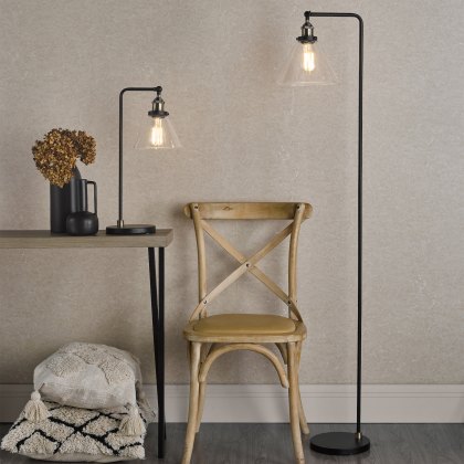 Dar - Ray Floor Lamp Antique Brass and Clear Glass