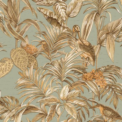 Esselle - Bird of Paradise Aqua and Gold Wallpaper Esselle - Bird of Paradise Aqua and Gold Wallpaper