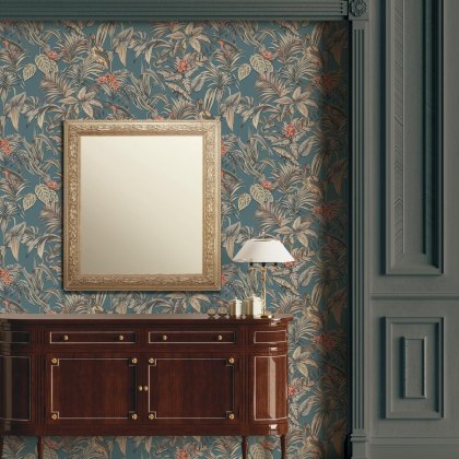 Esselle - Bird of Paradise Dark Blue and Silver Wallpaper