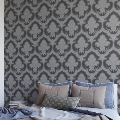 Esselle - Damask Black and Grey Wallpaper