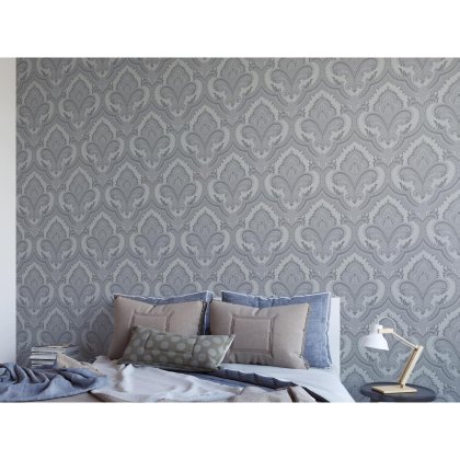 Esselle - Damask Grey and Silver Wallpaper