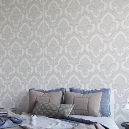 Esselle - Damask Grey and Silver Wallpaper