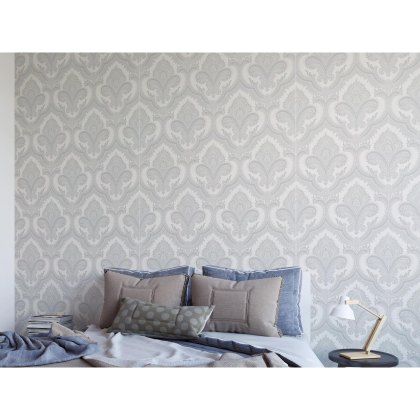 Esselle - Damask White and Silver Wallpaper