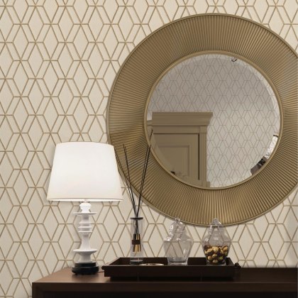 Esselle - Embroidery Stitch Diamond Beige and Gold Wallpaper
