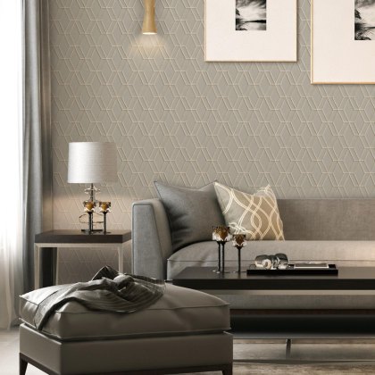 Esselle - Embroidery Stitch Diamond Taupe and Gold Wallpaper