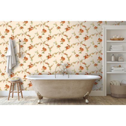 Esselle - Flower Trail Cream and Orange Wallpaper