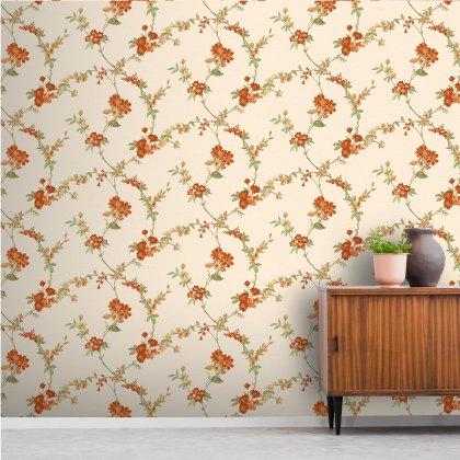 Esselle - Flower Trail Cream and Orange Wallpaper