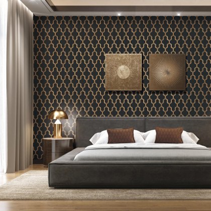 Esselle - Geometric Silk Black and Gold Wallpaper