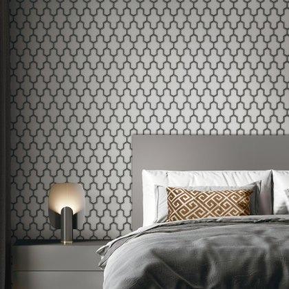 Esselle - Geometric Silk Black and White Wallpaper