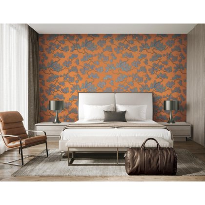 Esselle - Pine Tree Orange and Blue Wallpaper