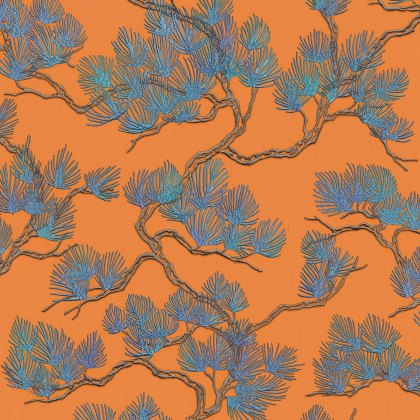 Esselle - Pine Tree Orange and Blue Wallpaper Esselle - Pine Tree Orange and Blue Wallpaper